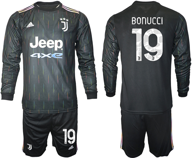 Men 2021-2022 Club Juventus away black Long Sleeve #19 Soccer Jersey->juventus jersey->Soccer Club Jersey